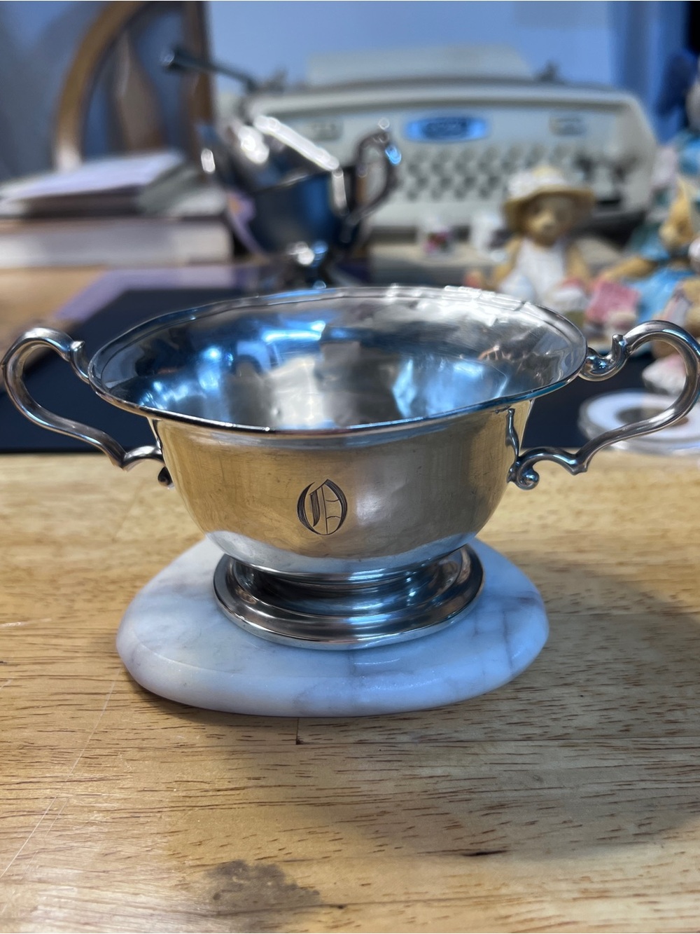 Vintage Sterling Silver Two-Handled Serving Bowl, 4 inch, 6 inch inc handle, 3oz